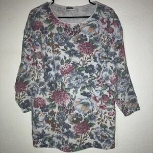 Vintage Basic Editions Floral Knit Sweater Womens L USA Made Granny Cottagecore